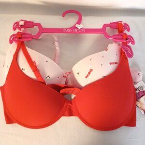 Paris Hilton 2 Pack Push Up Underwire Bras Womens 36C Pink Red NWT